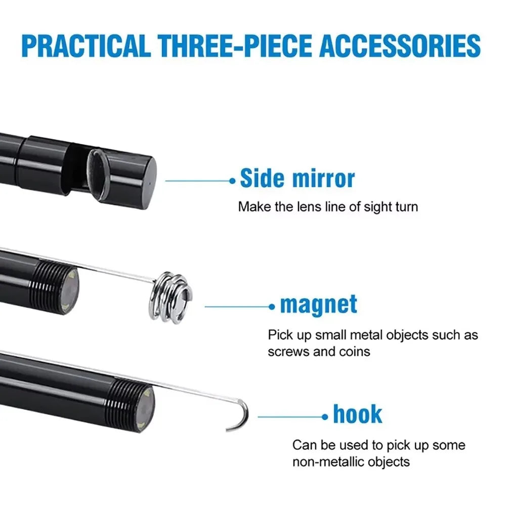 USB-C Endoscope Inspection Camera — Flexible Borescope with LED Lights