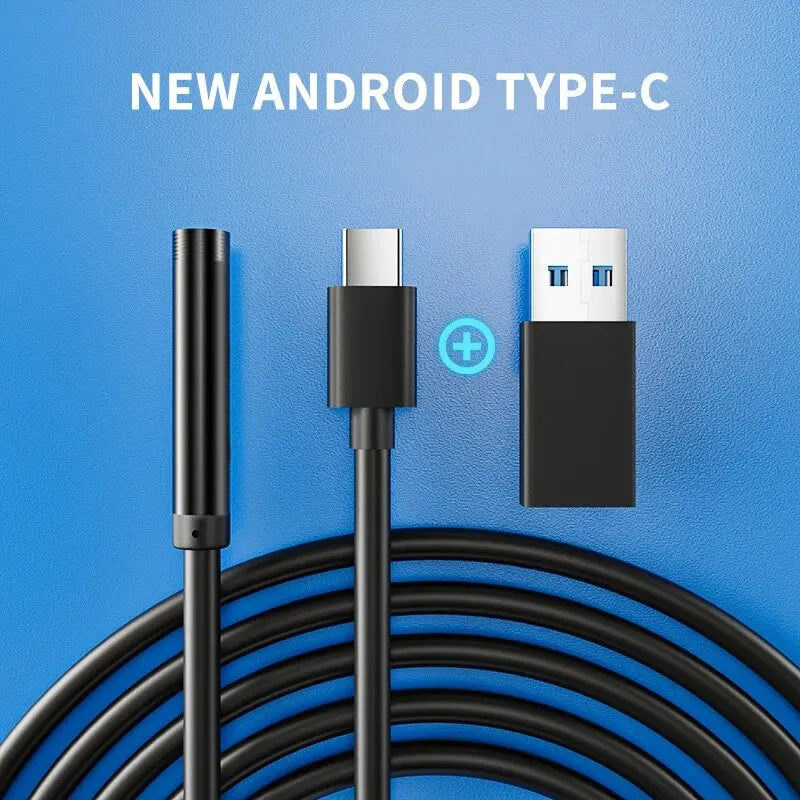 USB-C Endoscope Inspection Camera — Flexible Borescope with LED Lights