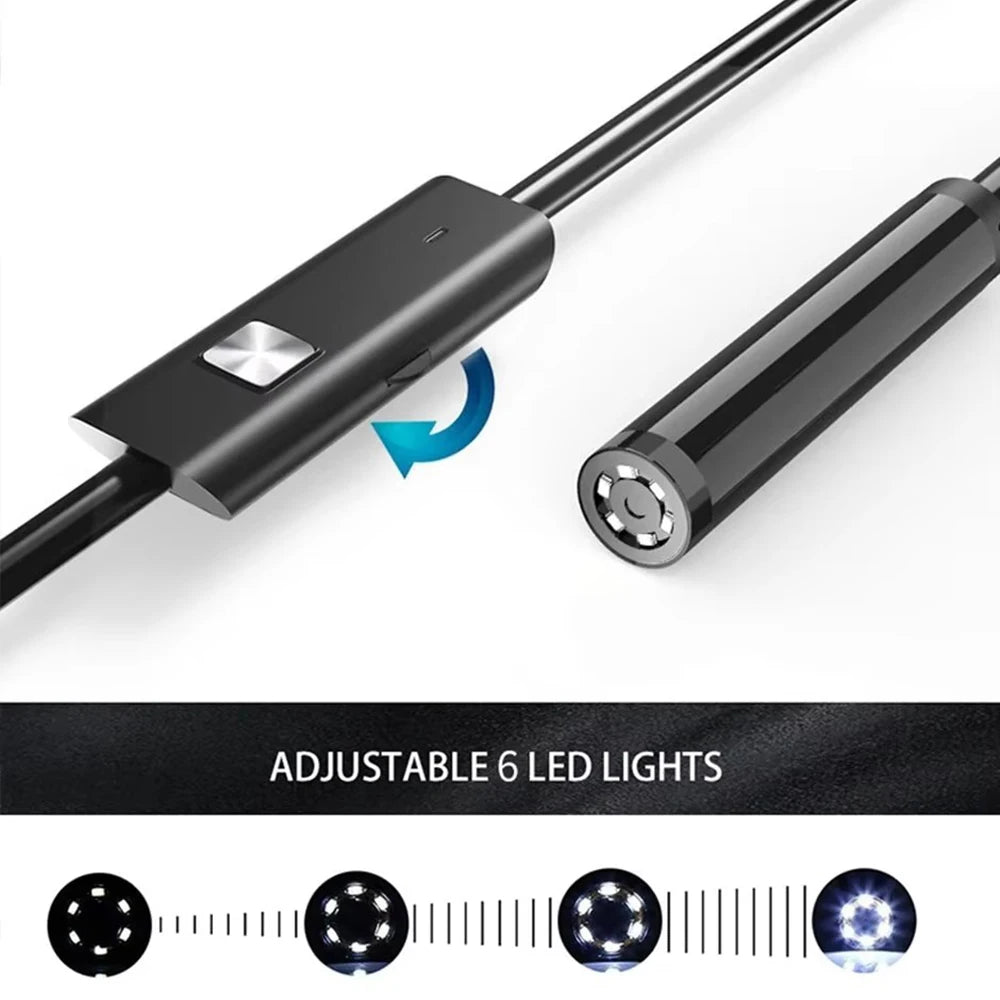 USB-C Endoscope Inspection Camera — Flexible Borescope with LED Lights